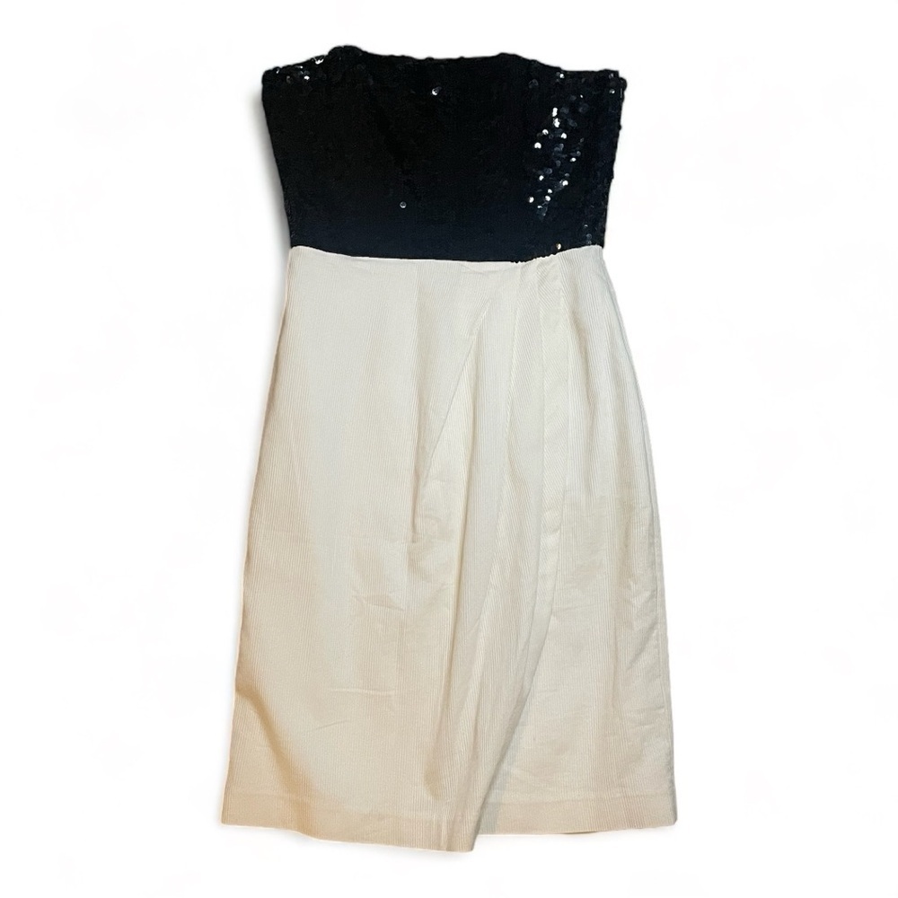 D’ORE BY Della Roupogali Sequins Corduroy Dress Black Cream size 8 VINTAGE VTG‎